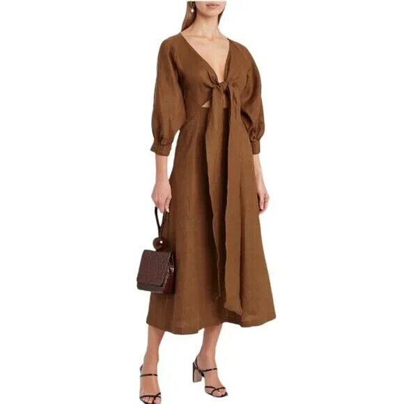 Nicholas NWOT Asilah Tie-Front Cutout Linen Dress Size 4 - Picture 1 of 10